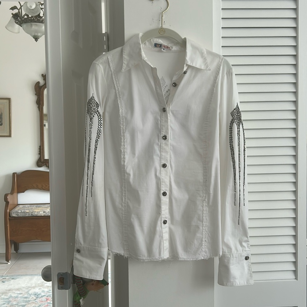 Bejeweled Susan Fidel blouse with rhinestones